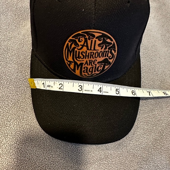 NWOT All Mushrooms are Magic Black Fitted Baseball Cap. L-XL. Brown Leather. - Picture 4 of 8